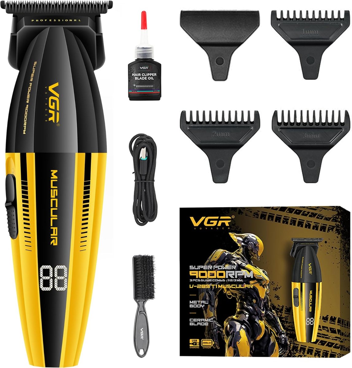 V-285T Profesyonel Saç Sakal Çizim Makinesi 9000 RPM Turbo Motor DLC Seramik T-Bıçak LED Ekranlı Trimmer