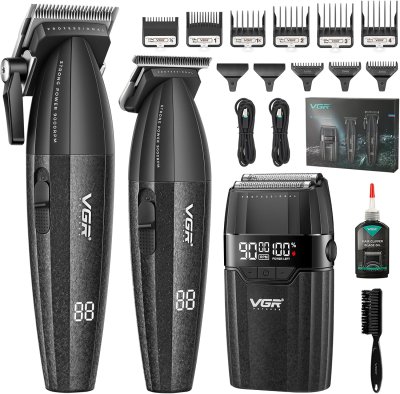 V-640 S3 - Profesyonel Saç Kesme ve Sakal Tıraş Makinesi Seti 3'lü Berber Combo